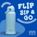 Acqua Flip Sip & Go! Double Wall Insulated Stainless Steel Water Bottle Seafoam Blue 18 oz