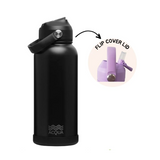 Acqua Flip Sip & Go! Double Wall Insulated Stainless Steel Water Bottle Charcoal Black 32 oz