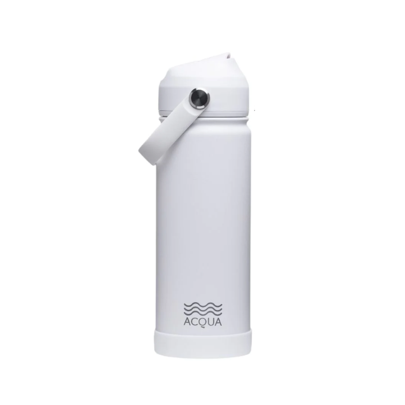 Acqua Flip Sip Go! Double Wall Insulated Stainless Steel Water Bottle Cloudy White 18 oz