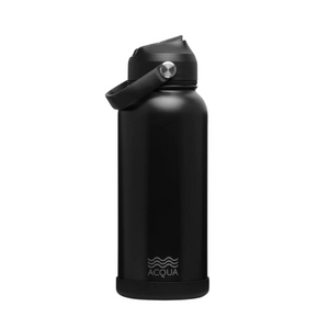 Acqua Flip Sip & Go! Double Wall Insulated Stainless Steel Water Bottle Charcoal Black 32 oz
