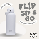 Acqua Flip Sip & Go! Double Wall Insulated Stainless Steel Water Bottle Cloudy White 32 oz