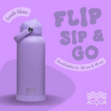 Acqua Flip Sip & Go! Double Wall Insulated Stainless Steel Water Bottle Lush Lilac 32 oz