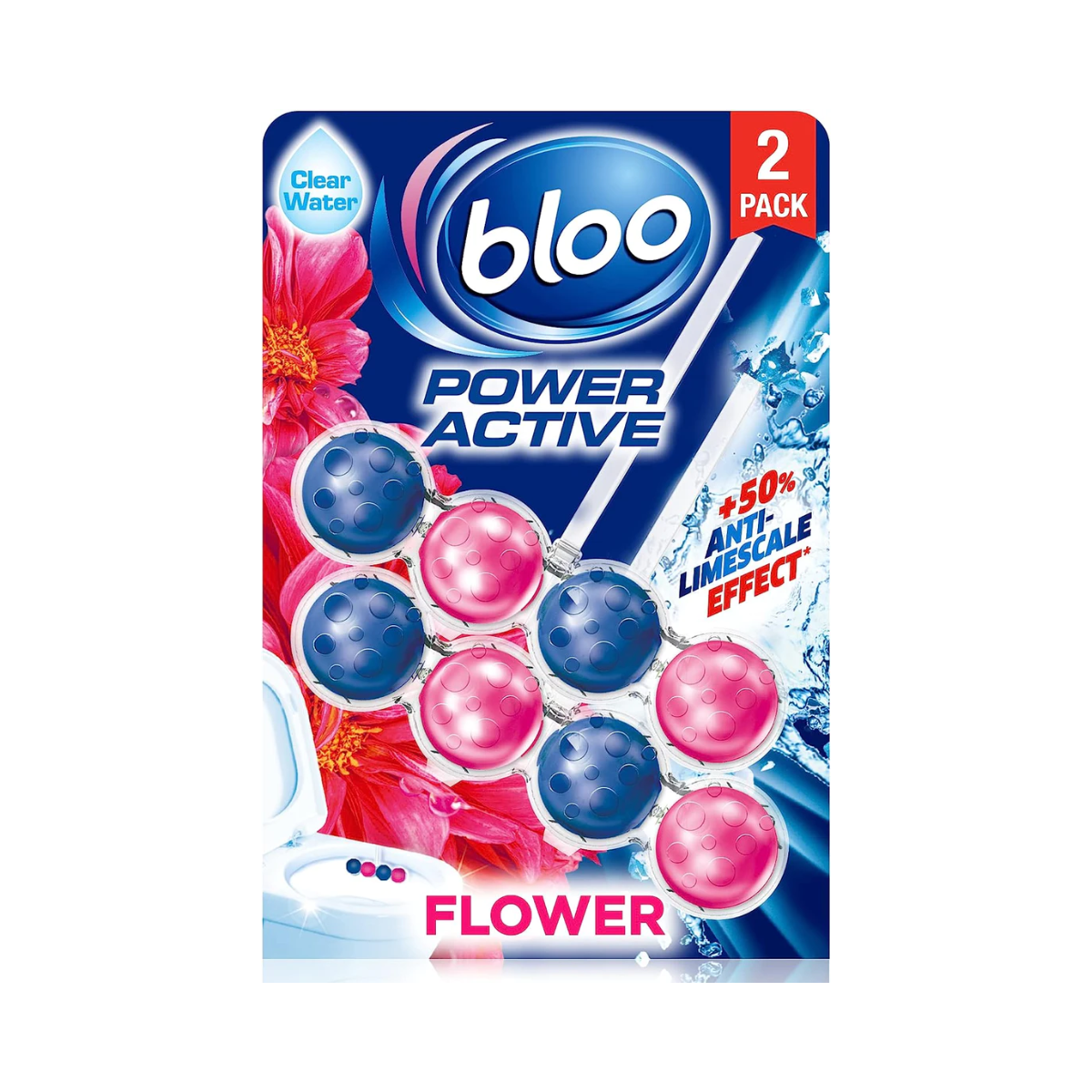 Bloo Power Active Clear Water Toilet Rim Block, Flowers x2 - Clean toi ...
