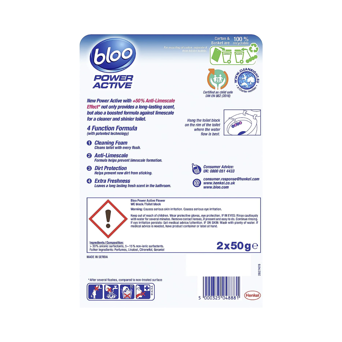 Bloo Power Active Clear Water Toilet Rim Block, Flowers x2 - Clean toi ...