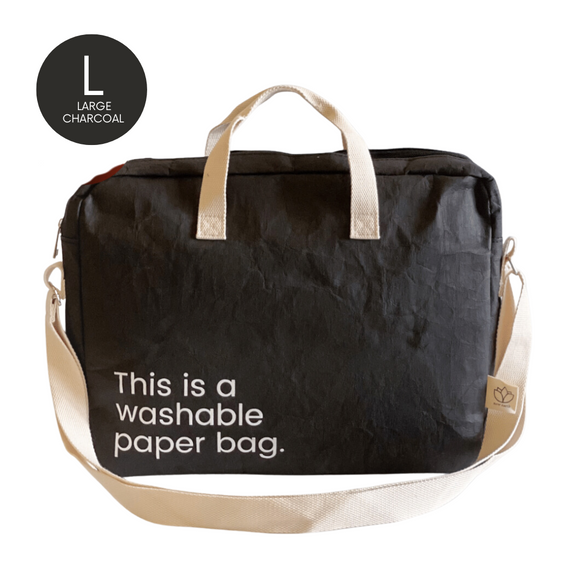 NEW! New Earth Washable Laptop Paper Bag - Large - Charcoal