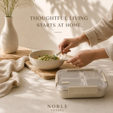 Noble Vessel Premium Lunch Box - Stainless and Leak-Proof | Nourish Quad (Off White)
