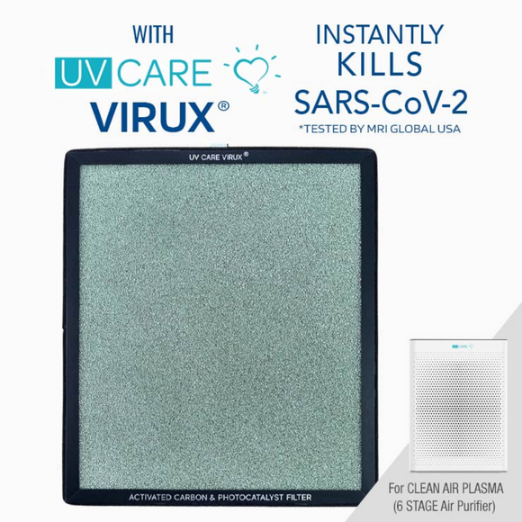 UV Care Clean Air Plasma 6-Stage Air Purifier - Biodegradable Replacement Filter w/ Medical Grade H13 HEPA Filter & ViruX Patented Technology