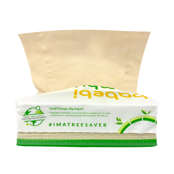 BabebiBambu Premium Bamboo Tissue Soft Pack - 1 pack x 300 sheets (100% Natural & Unbleached)