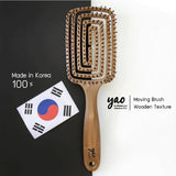 Yao Moving Square Hair Brush Wooden Texture (For Long Length Hair)