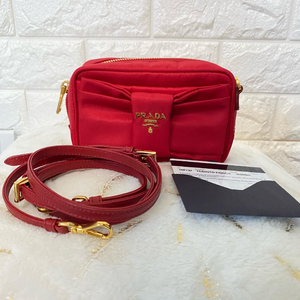 Pre-loved. Prada Tessuto Fiocco Nylon Box Crossbody Bag - Rosso Red