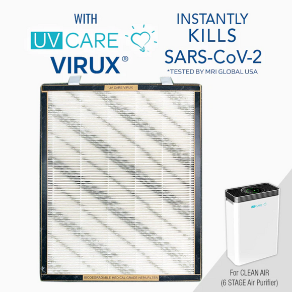 UV Care Clean Air Purifier (6-stages) - Biodegradable Replacement Filter W/ Medical Grade H13 HEPA Filter