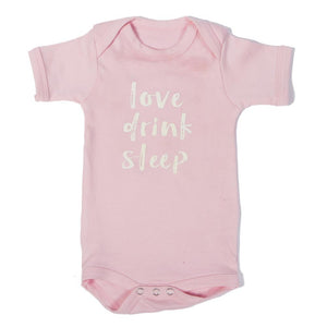 Poncho Baby Organic Onesie - Pink (Love, Drink, Sleep) - Short Sleeves